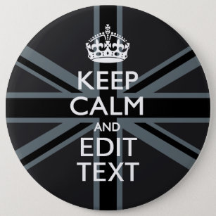 Black on Black  Keep Calm and Your Text Union Jack 6 Cm Round Badge