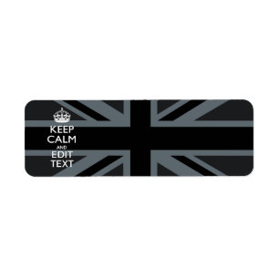 Black on Black  Keep Calm and Your Text Union Jack Return Address Label