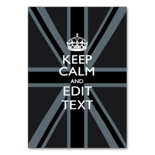 Black on Black Keep Calm and Your Text Union Jack Table Number