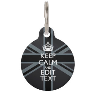 Black on Black  Keep Calm Get Your Text Union Jack Pet Tag