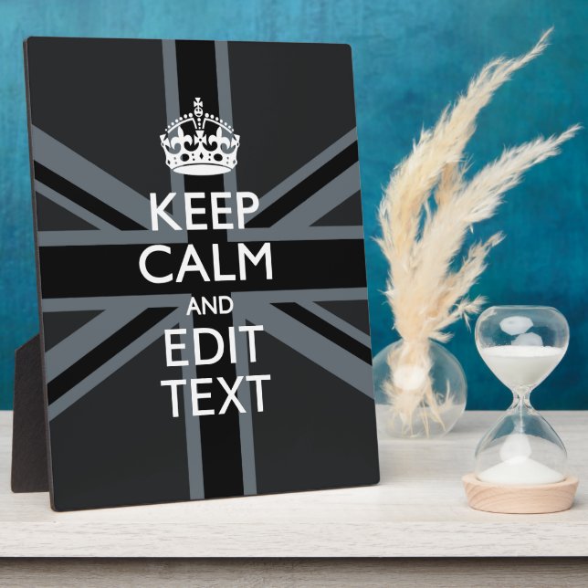 Black on Black  Keep Calm Get Your Text Union Jack Plaque (Side)
