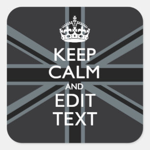 Black on Black  Keep Calm Get Your Text Union Jack Square Sticker