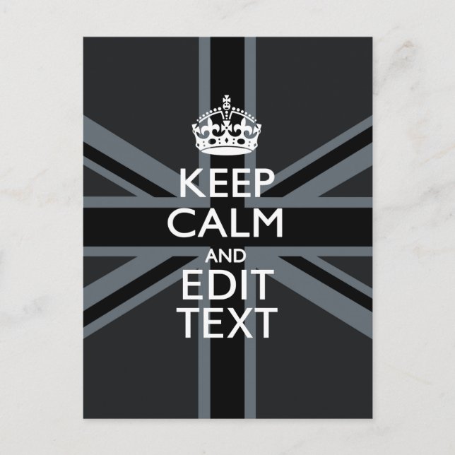 Black on Black  Keep Calm Personalised Union Jack Postcard (Front)
