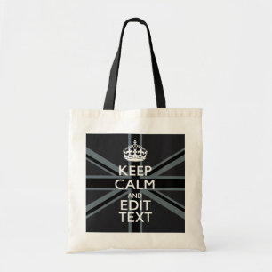 Black on Black  Keep Calm Personalised Union Jack Tote Bag