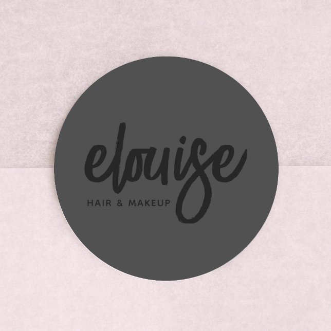 Black on Black Modern Brush Script Beauty Business Classic Round Sticker (Creator Uploaded)