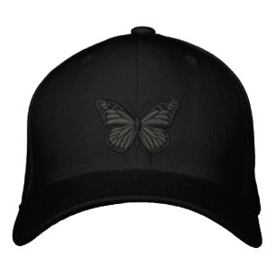 Black on Black Monarch Butterfly Embroidered Hat