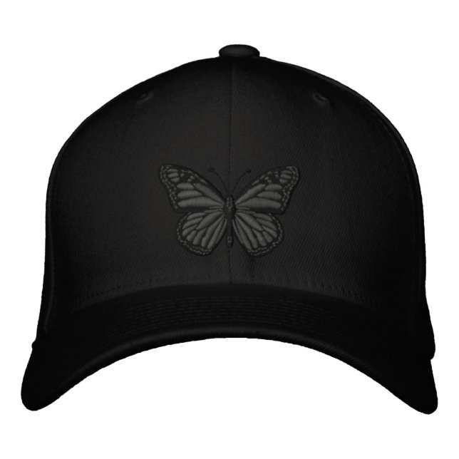 Black on Black Monarch Butterfly Embroidered Hat (Front)