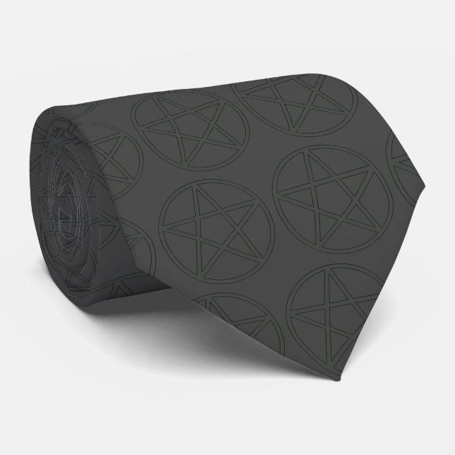 Black on Black Pentacle Tie (Rolled)