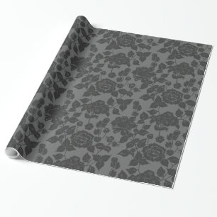 Black on Black Rose Damask Floral Wrapping Paper