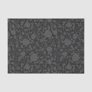 Black on Black Rose Modern Damask Floral Pattern Tissue Paper