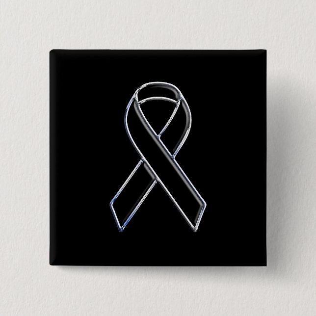 Black on Black Style Ribbon Awareness 15 Cm Square Badge (Front)