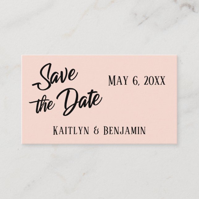Black on Blush Wedding Detail Save the Date Card (Front)