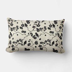 Black on Bronze Pattern Birds and Cherry Blossoms Lumbar Cushion