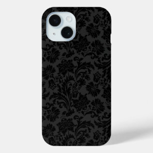 Black On Dark Grey Vintage Damasks iPhone 15 Case