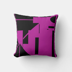 Black on Fuschia Humanlike Stick Figure MCM Look Cushion