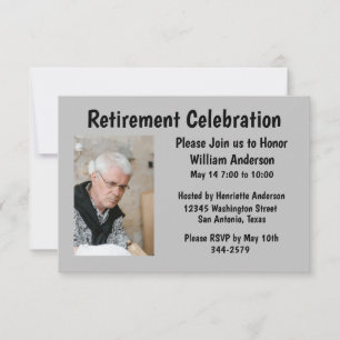 Black on Grey with photo Retirement Party Invitation