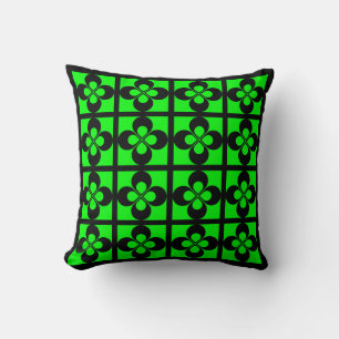 Black on Lime Green Geometric Floral Cushion