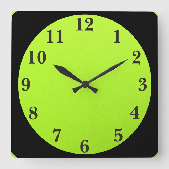 Black On Lime Green Square Wall Clock (Front)