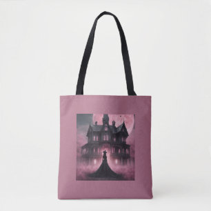 Black on Mauve gothic Witch haunted house Tote Bag