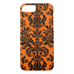 Black On Orange Vintage Floral Damasks iPhone 8/7 Case