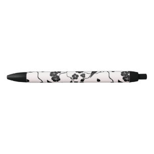 Black on Pink Pattern Birds and Cherry Blossoms Ink Pen