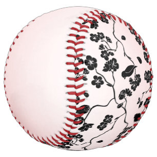 Black on Pink Pattern Birds and Cherry Blossoms  Softball