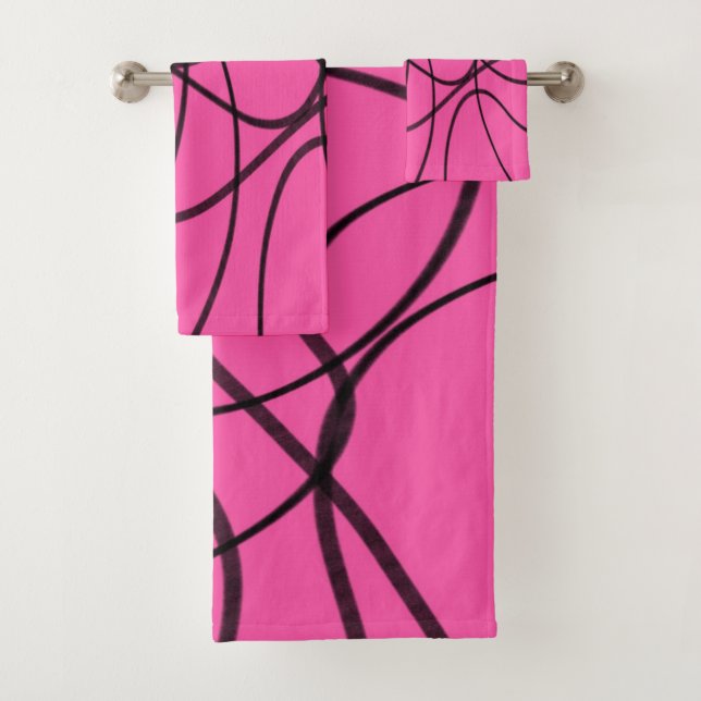 Black on Pink Ribbon Art  Bath Towel Set (Insitu)