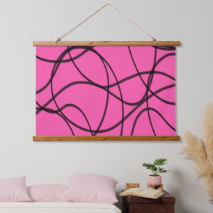 Black on Pink Ribbon Art Hanging Tapestry