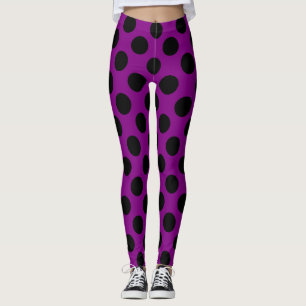 Black on Purple Large Size Horizontal Polka Dots Leggings