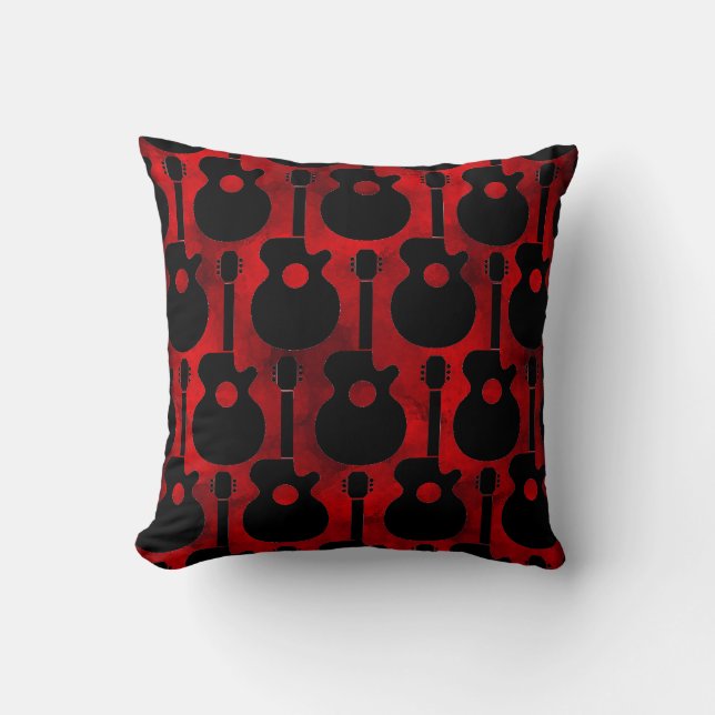 black on red guitar pattern pillows (Front)
