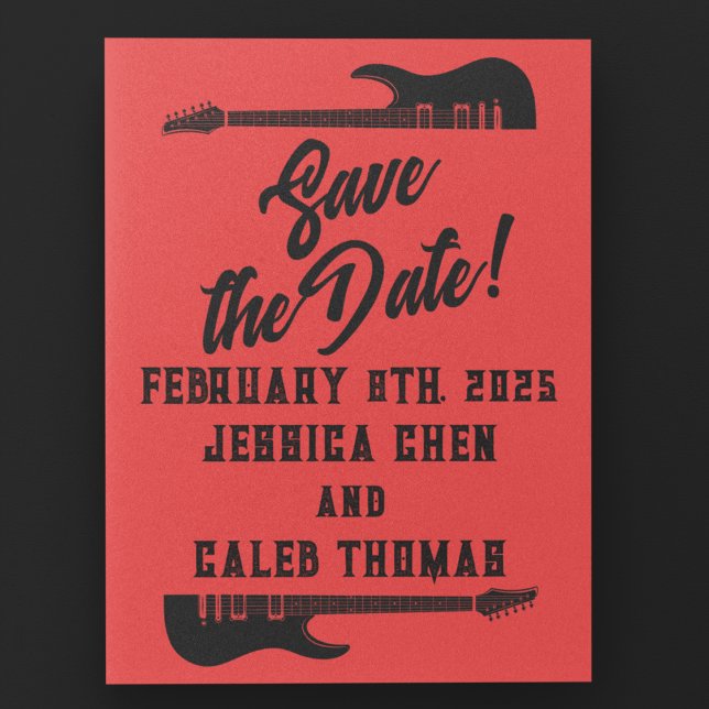 Black on Red Heavy Metal Wedding Save-the-Date Postcard (Creator Uploaded)