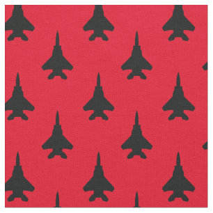 Black on Red Strike Eagle Fighter Jet Pattern Fabric