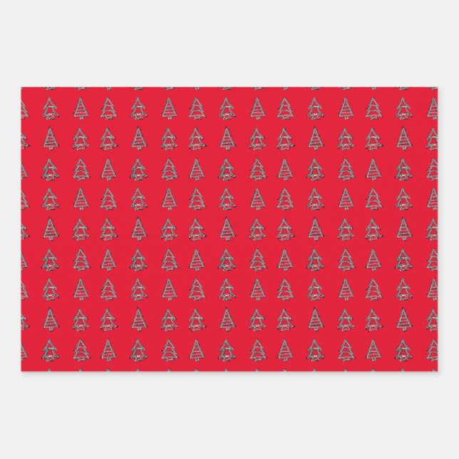 Black On Red Tree Wrapping Paper (Front)