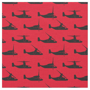 Black on Red V-22 Osprey Side View Pattern Fabric