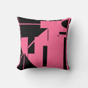 Black on Rich Pink Human-like Stick Figure Design Cushion