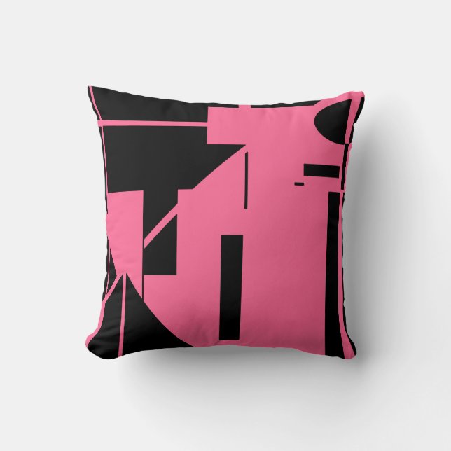 Black on Rich Pink Human-like Stick Figure Design Cushion (Front)