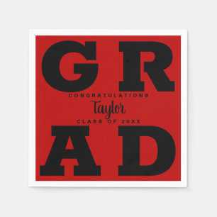 Black on Scarlet Red Graduation Party Napkin