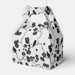 Black on Silver Pattern Birds and Cherry Blossoms Favour Box