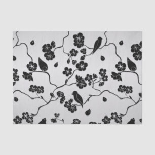 Black on Silver Pattern Birds and Cherry Blossoms  Tissue Paper