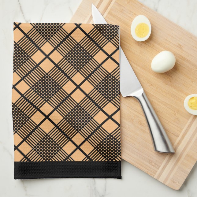 Black on Taupe Horizontal Plaid Kitchen Towel (Quarter Fold)