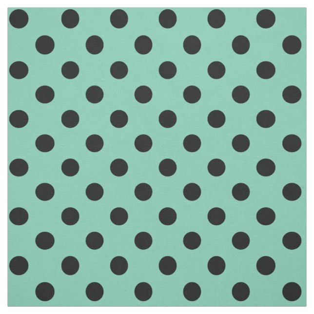 Black on Teal Green Polka Dot Fabric (Swatch)