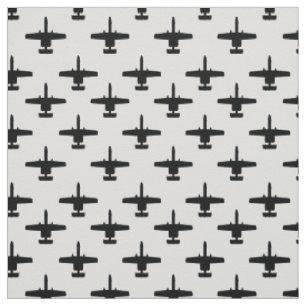 Black on White A-10 Warthog Attack Jet Pattern Fabric