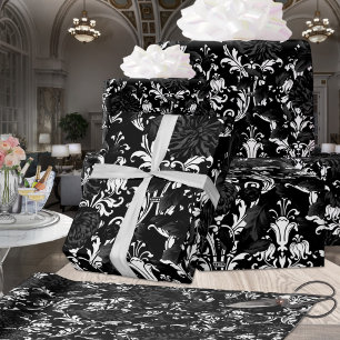 Black On White Acanthus Leaf Black Floral Palace Wrapping Paper