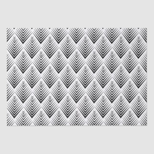 Black on White Art Deco Fan Flowers Pattern   Tissue Paper (Front)