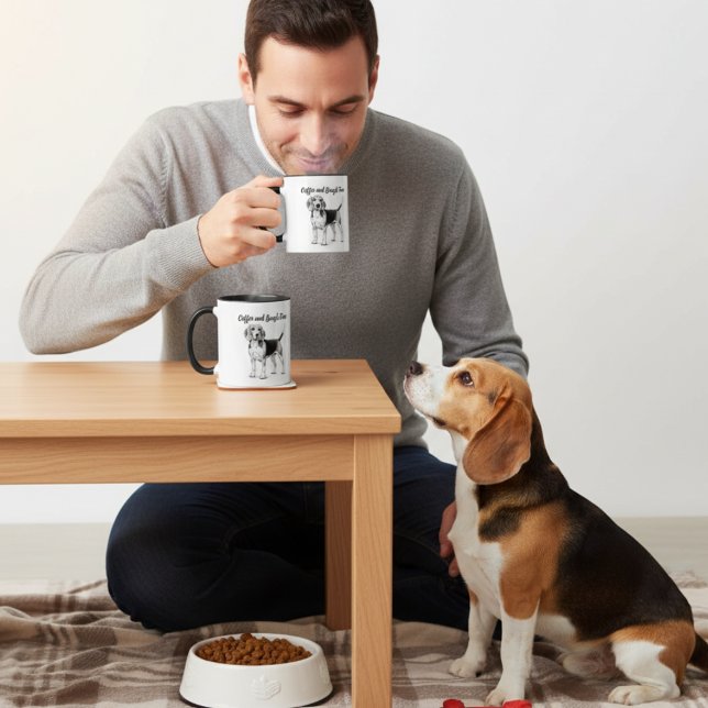 Black On White Beagle and Coffee PERSONALIZE Mug (Creator Uploaded)
