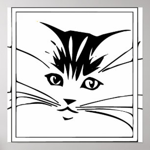 Black on White Cat Outline Poster
