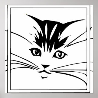 Black on White Cat Outline Poster