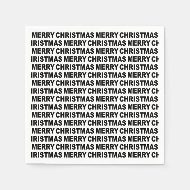 Black on White Christmas Typography Paper Napkin (Front)