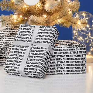 Black on White Christmas Typography Wrapping Paper