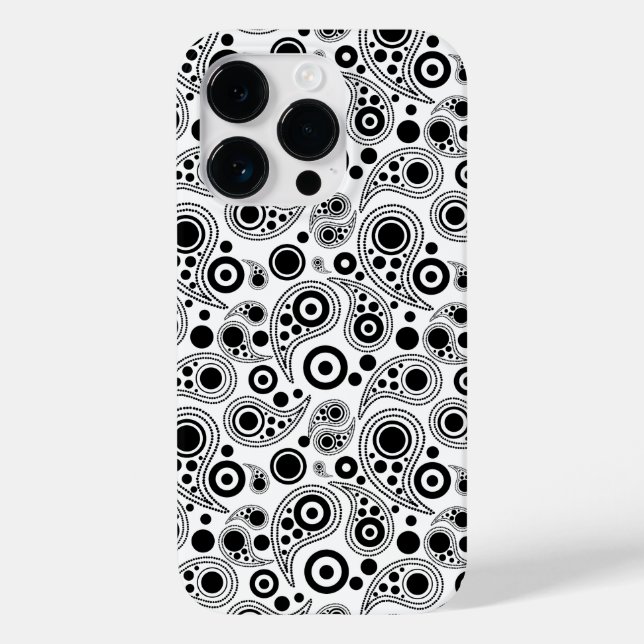 Black on White circle dots paisley style pattern Case-Mate iPhone Case (Back)